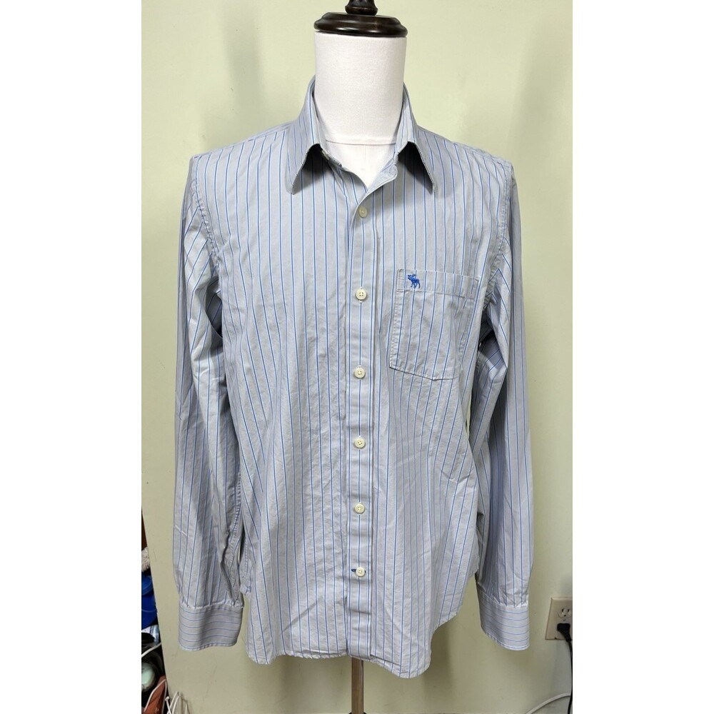 Abercrombie & Fitch Mens Muscle Shirt Sz XL Gray Pinstripe Button Up Long Sleeve